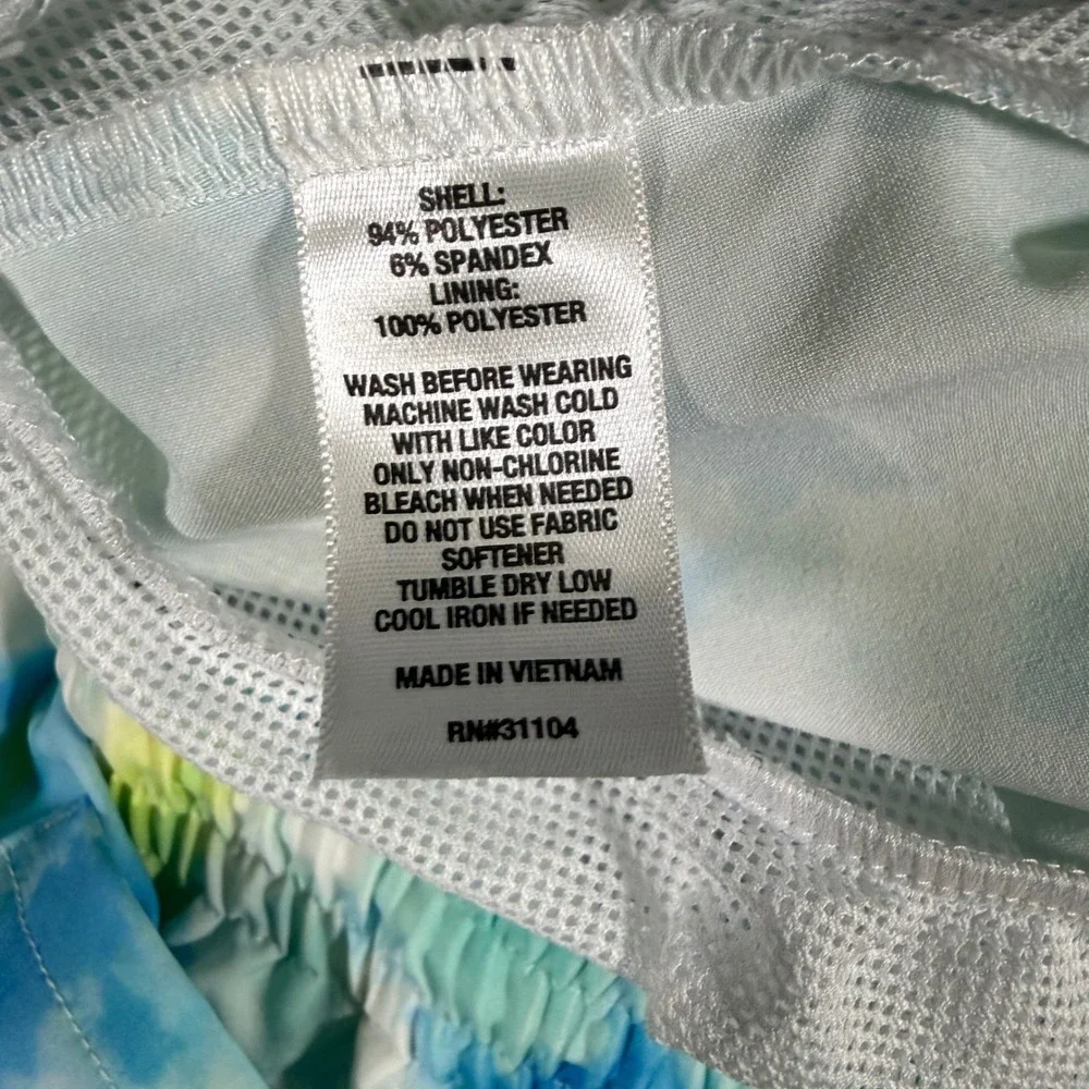 Cabana by Crown & Ivy Swim Trunks Men L Blue Yellow Tie Dye Tropical Beach Short